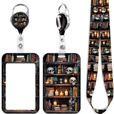 Imagem de Suporte de crachá de identificação de estante de caveira para chaves de crachá de identificação, gótico, retrátil, resistente, clipe de carretel de crachá, para homens, mulheres, crianças, meninas