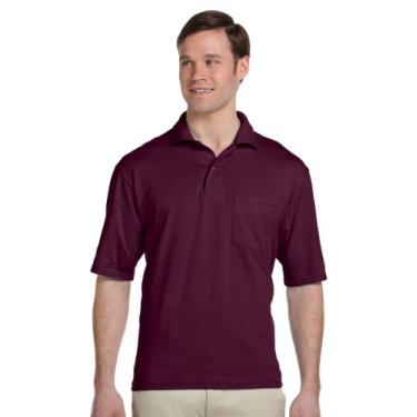 Imagem de Camisa polo masculina 50/50 Jerzees com bolso SpotShield (436P), Maroon, X-Large