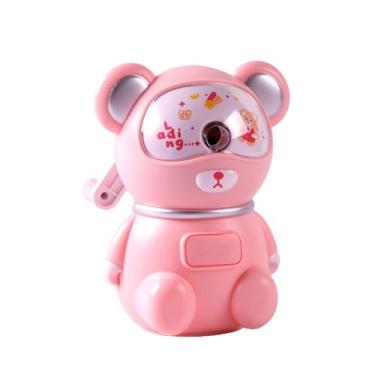 Imagem de GZBABY Apontador de lápis manual, apontador de lápis de manivela com espessura de ponta ajustável, formato de urso fofo (rosa)