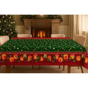 Imagem de Toalha de Mesa Natalina Estampada Decorativa Mesa Posta Festa Natal Reforçada (bengala Verde e Rose,3,20x1,40)
