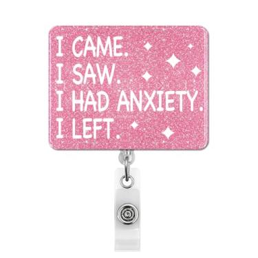 Imagem de Carretel de crachá de ansiedade engraçado retrátil com clipe jacaré, suporte rosa para crachá de identificação para colega de trabalho, escritório, enfermeira, médico, professor, trabalhador médico