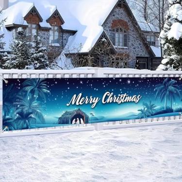 Imagem de BlissYard Faixa de Feliz Natal 198 x 43 centímetros cenário de presépio noite estrelada Belém Natal pendurado na parede decoração de cerca de feriado festa religiosa placa de quintal exibição interna