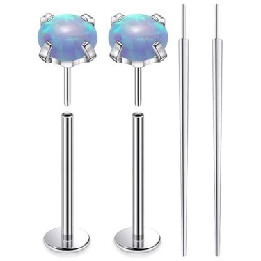 Imagem de Ruifan ASTM F136 titânio bochecha piercing barra joias sem rosca push in flat back língua anéis azul opala sólida titânio labret piercing corporal joias para mulheres homens 14G 19 mm
