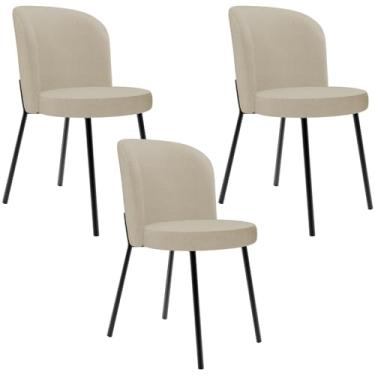 Imagem de Kit 3 Cadeiras Sala de Jantar Estofada Gavi L02 Linho Bege Escuro - Lyam Decor