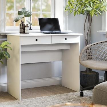 Imagem de Escrivaninha Minimalista 2 Gavetas para Home Office e Estudo – JM3 Móveis (Branco)