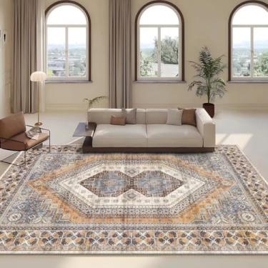 Imagem de Tapete Persa Retrô para Sala de Estar, Decoração para Área do Sofá, Tamanho Grande, Tapete Lavável para Casa e Quarto (200x200cm 78x78in/Sem Fiapos-5)
