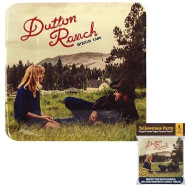 Imagem de Pratos de sobremesa descartáveis Yellowstone Party - 17,8 cm x 17,8 cm (8 unidades), gráfico ocidental ousado - perfeito para assistir festas, aniversários ocidentais e mesas de lanches