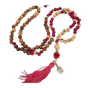 Imagem de Japamala 108 Contas De Sementes De Açai Palha Com Rosa - Encanto Das C