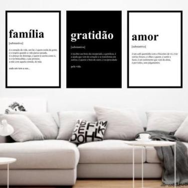 Imagem de Kit 3 Quadros Significado Família E Amor 45X34 Moldura Preta - Quadros