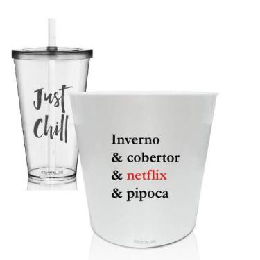 Imagem de Kit Balde De Pipoca E Copo Personalizado Inverno & Cobertor - Krystalo