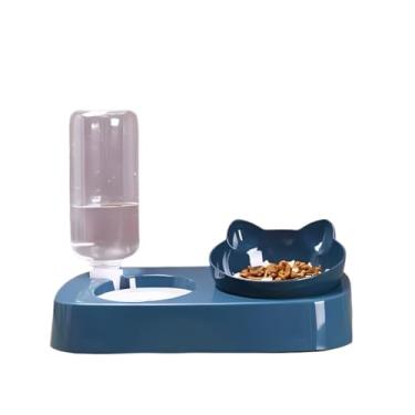 Imagem de Comedouro E Bebedouro Duplo Automático Para Pets Cachorro E Gatos 2 Em 1 300gr/500ml Tigela Elevada(GATINHO AZUL)