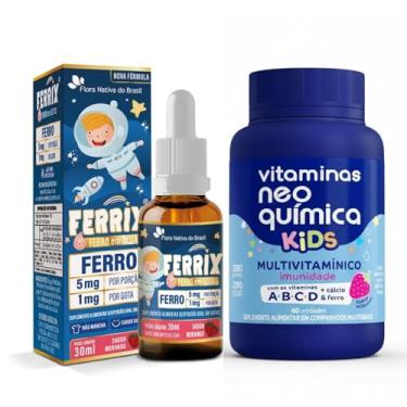 Imagem de Kit Nutrição Infantil Completa – Ferrix Ferro Infantil 30 ml + Vitamina Kids Neo Química 60 Cápsulas – Suporte ao Crescimento e Imunidade – Sabor Morango