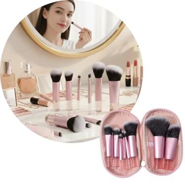 Imagem de STYD Kit 10 Pincéis de Maquiagem com Estojo Portátil, Cerdas Sintéticas Macias para Base, Pó, Blush, Corretivo e Sombras, Travel Size (Rosa)