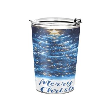 Imagem de ATTX Flocos de neve Copo de árvore de Natal com tampa e canudo, 355 ml de aço inoxidável isolado a vácuo copo de café e gelo garrafa de viagem de parede dupla #1062