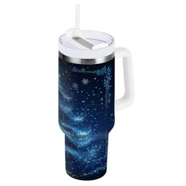 Imagem de ATTX Copo de árvore de Natal de flocos de neve de 850 g com alça, copo de aço inoxidável a vácuo de parede dupla com palha, caneca de café de viagem isolada #261