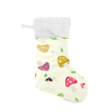 Imagem de GakkiGii Pacote com 2 meias coloridas de Natal de cogumelos, decoração grande para pendurar na parede da árvore da lareira, 45 x 31 cm