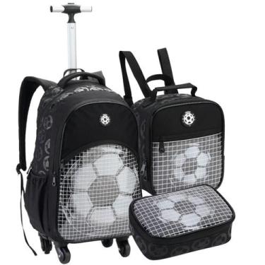 Imagem de Kit Material Escolar Futebol Mochila de Rodinhas Lancheira Térmica Est