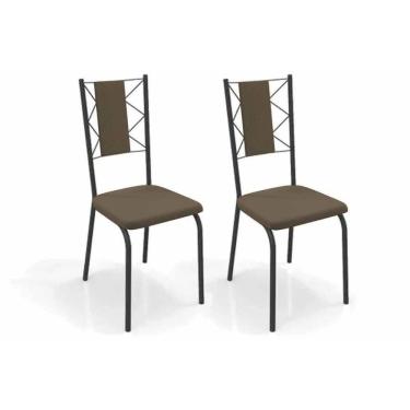 Imagem de Kit 2 Cadeiras De Cozinha Lisboa 2c076prf Aço 2 Un Preto-suede Cappuccino - Kappesberg