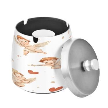 Imagem de Blueangle Cinzeiro de Dia dos Namorados com tampa para cigarros, à prova de vento/chuva, aço inoxidável, sem fumaça, inodoro, cinzeiro para uso interno ou externo (137)