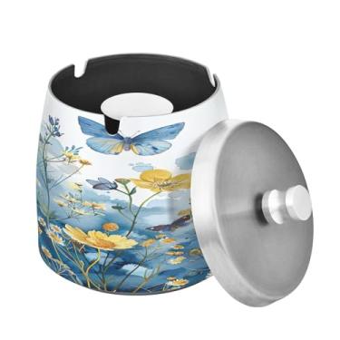 Imagem de Blueangle Cinzeiro de borboleta de flores com tampa para cigarros, à prova de vento/chuva, aço inoxidável, sem fumaça, inodoro, cinzeiro para uso interno ou externo (25)