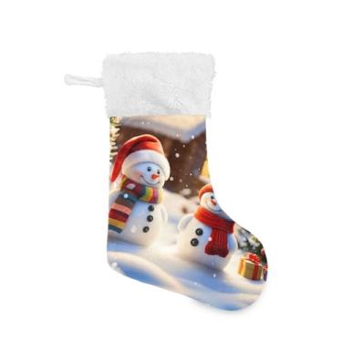 Imagem de GakkiGii Linda meia de Natal grande de boneco de neve, decoração de Natal para pendurar na parede da árvore da lareira, 45 x 31 cm