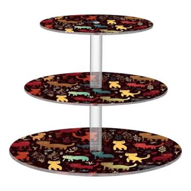 Imagem de Blueangle Suporte redondo de cupcake de 3 camadas – torre de sobremesa acrílica de desenho animado de gatos, suporte de sobremesa em camadas antiderrapante para chá de bebê, aniversário, festa de