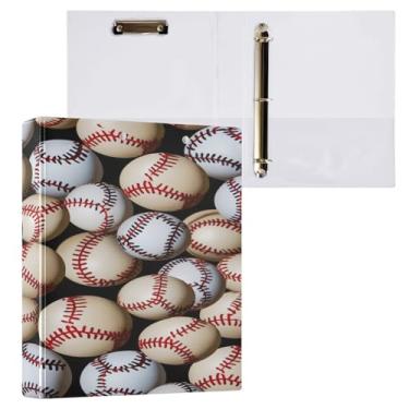 Imagem de ATTX Fichário de 3 anéis com padrão de bolas de beisebol, 3 cm para papel tamanho carta, 21,6 cm x 28 cm, fichários com três argolas com prancheta para material de escritório #597