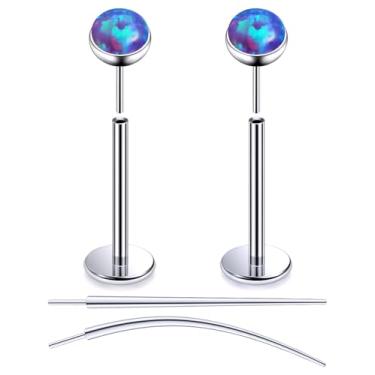 Imagem de Oicctyzio F136 titânio 18 g opala roxa sem rosca Tragus Helix Conch Cartilagem Piercing Brincos de nariz piercing de lábio brincos para mulheres homens com costas planas calibre 18 calibre 10 mm