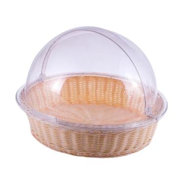 Imagem de SiaBiced Capa de suporte de bolo transparente de PVC que serve a tampa da cúpula transparente portátil Decorativa Platter Round Platter para banquete de, com Cesta