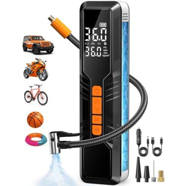 Imagem de Compressor de ar portátil para inflador de pneu – Bomba de ar 4 x para pneus de carro, bomba de ar portátil de 150 PSI e 10000 mAh para carro, bomba de ar de 12 CC com medidor de pressão/luz LED