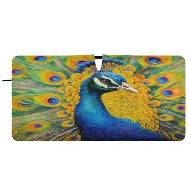Imagem de Blueangle Pintor a óleo de pavão pára-brisa para-sol - 149.9 cm x 76.2 cm dobrável carro janela frontal blocos para-sol raios UV viseira de sol (14)