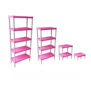Imagem de Prateleira Organizadora Modular de Plástico Para Cozinha Quarto Livros(Rosa,2 Prateleiras)