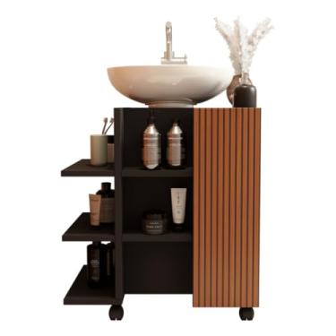 Imagem de Armário Gabinete De Banheiro Organizador Para Pia De Coluna(Preto/Ripado)