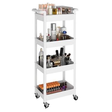 Imagem de MIOCASA Carrinho utilitário com bandeja removível, organização de armazenamento de cozinha de 4 níveis, carrinho de arte com rodas para escritório, sala de aula, sala de estar, cozinha, banheiro