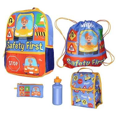 Imagem de Blippi Backpack Safety First Kids School Travel Backpack 5 Pc Set With Lunch Box, Drawstring Bag, Water Bottle, and Pencil Case
