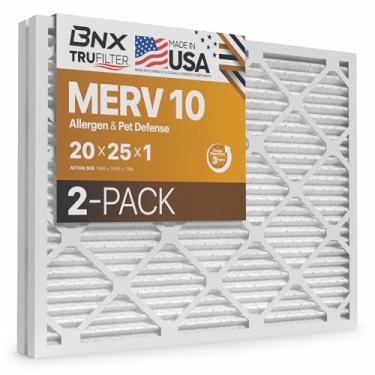 Imagem de BNX Filtro de ar TruFilter 20 x 25 x 1 MERV 10 (pacote com 2) - Fabricado nos EUA - Filtros plissados de ar condicionado HVAC AC - Remove odor, mofo, bactérias, fumaça