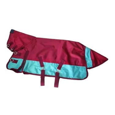 Imagem de Fenteer Manta de inverno para cavalos, à água, em tecido Oxford 600D, Burgundy Sky Blue L