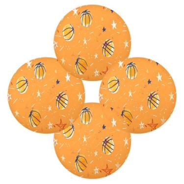 Imagem de Wassud Jogo americano conjunto de 4 tapetes de mesa redondos de basquete para cozinha e jantar tapetes laváveis resistentes ao calor decoração de mesa 39 cm
