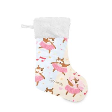 Imagem de Wassud Meia fofa de Natal com manguito branco capivaras dançantes 45,7 cm grande para decoração de lareira e cornija de lareira pacote com 2