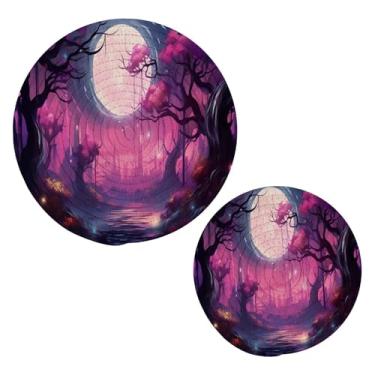 Imagem de Wassud Conjunto de tripé de floresta violeta místico para pratos quentes, suportes redondos de algodão, almofadas quentes, porta-copos elegantes, decoração de cozinha e acessórios, 2 peças