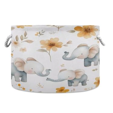 Imagem de WELLDAY Cesta de corda de algodão Elefantes Cesta de lavanderia de bebê para sala de estar, lavanderia, berçário, travesseiros, decoração de casa