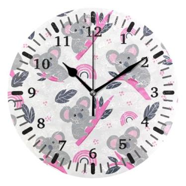 Imagem de CEBUGI Lindo relógio de parede cinza coalas operado por bateria relógios redondos silenciosos sem tique-taque relógios de parede para cozinha, banheiro, quarto, escritório, decoração 25,4 cm