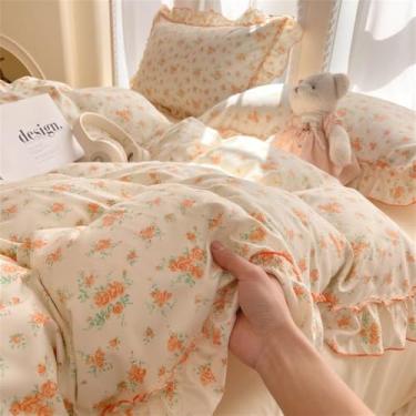 Imagem de XLCZMYL Jogo de cama de estilo rural queen size para cama macia com babados, conjunto de capa de edredom com capas de travesseiro, A, solteiro, 150 x 200, 3 peças de lençol