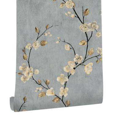 Imagem de myforHD Papel de parede autoadesivo floral adesivo de vinil papel de parede 43,9 cm x 1,000 cm folha decorativa cobertura de parede gaveta e forro de prateleira papel aderente