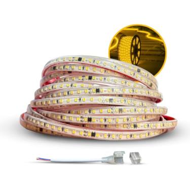 Imagem de Fita LED Metros 9mm 3000K Branco Quente, 120 Leds/m, 220V à Prova d'Água, Para Decoração e Uso Externo Interno com CABO DE FORÇA (10 metros + cabo de força)