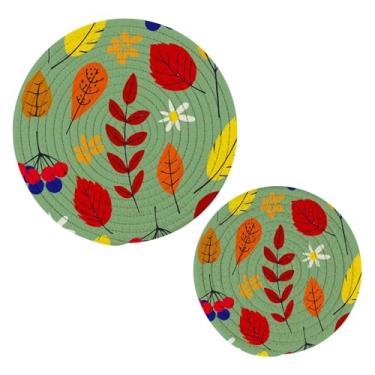 Imagem de Wassud Trivet colorido de folhas de outono para pratos quentes suportes de panela redondos de algodão almofadas quentes elegantes porta-copos decoração de cozinha e acessórios, 2 peças