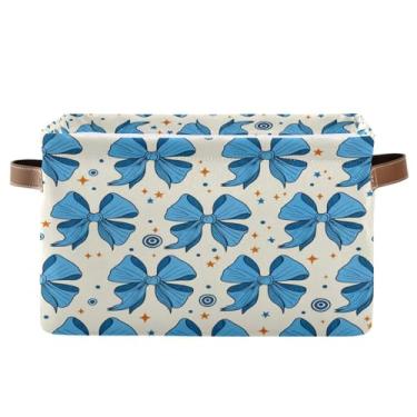 Imagem de Wassud Cesta de armazenamento de laços de fita azul para organizar caixa de armazenamento decorativa dobrável aberta para casa com alça de tecido de lona armário armário quarto 1 pacote