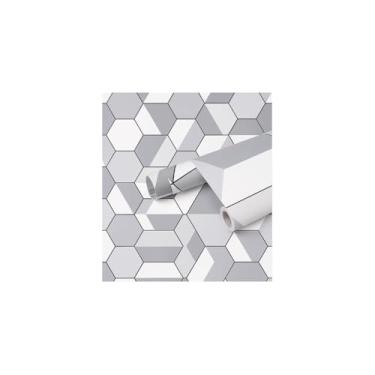 Imagem de Papel de Parede Adesivo PVC Estampa Geométrica Bege, 5m x 45cm, Autoadesivo, 380g
