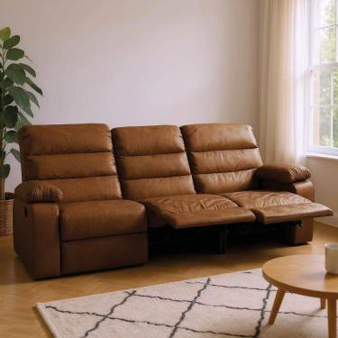 Imagem de Sofá 3 Lugares Reclinável Retrátil 183cm Naaman Sintético Pu Marrom K01 - D`rossi