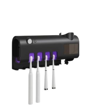 Imagem de Porta Escova de Dentes com Esterilizador UV e Dispenser de Pasta – Suporte para 4 Escovas Recarregável USB(COM UV PRETO KIT 2)